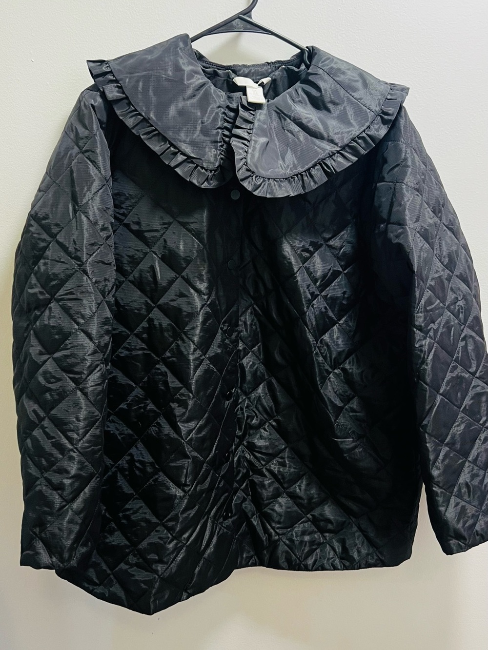 H&M Black Quilted Puffer Jacket with Ruffle Collar